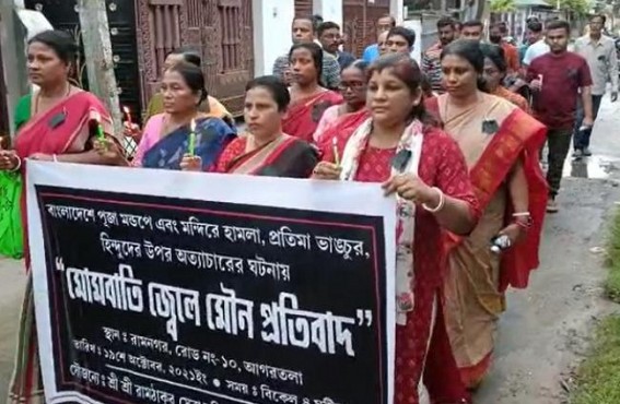 Protests Continue in Tripura against barbaric attacks on Hindu festival in Bangladesh Protests Continue in Tripura against barbaric attacks on Hindu festival in Bangladesh